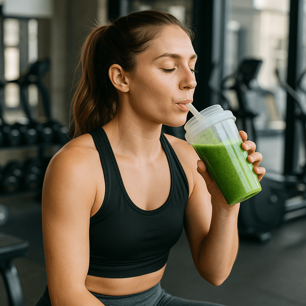 Gym-goer recovering with nutrient-dense greens