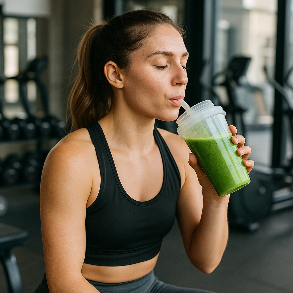 Gym-goer recovering with nutrient-dense greens