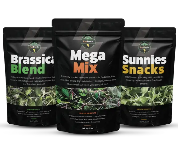 Brassica Blend, Mega Mix, and Sunnies Snacks packages